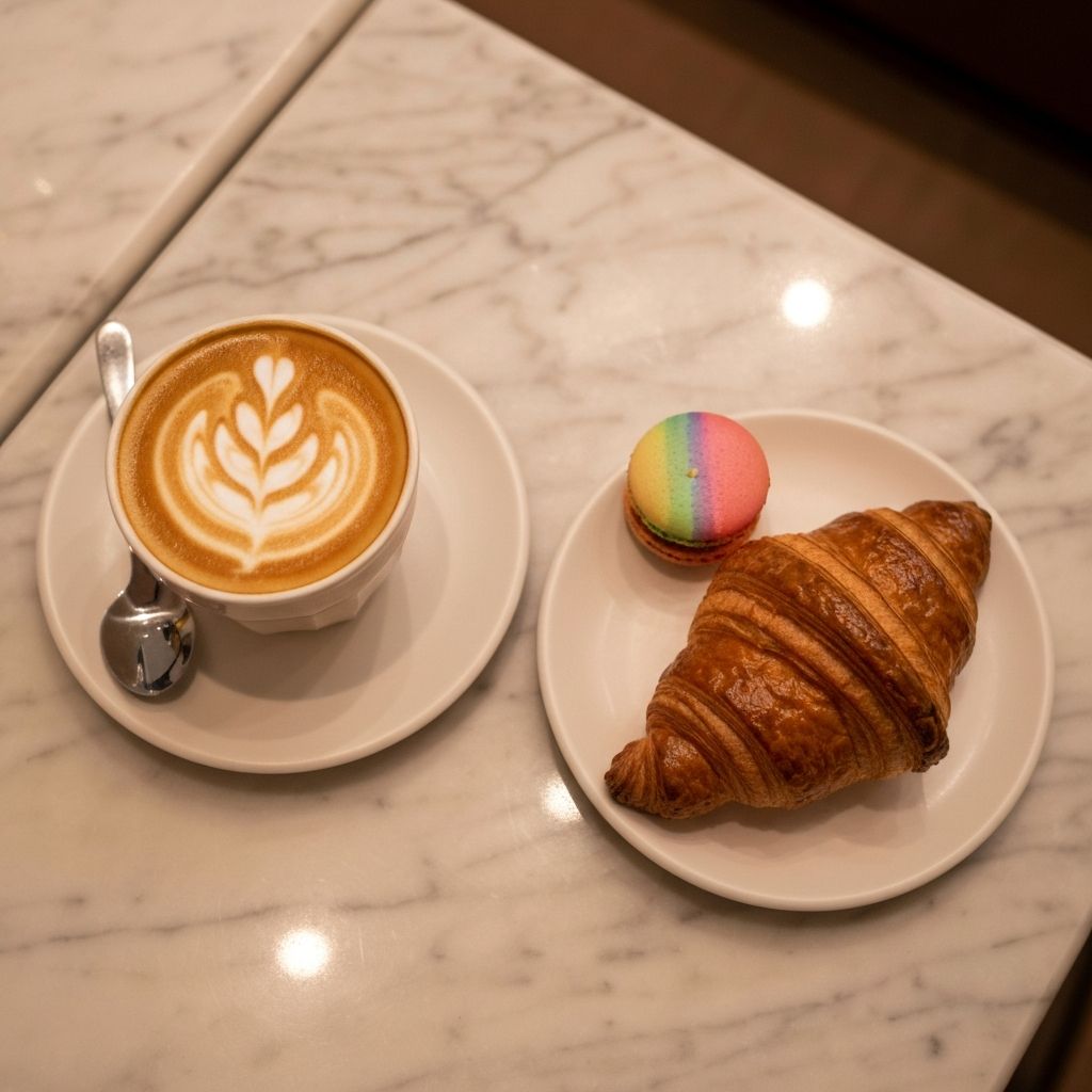 Coffee and pastries flat lay